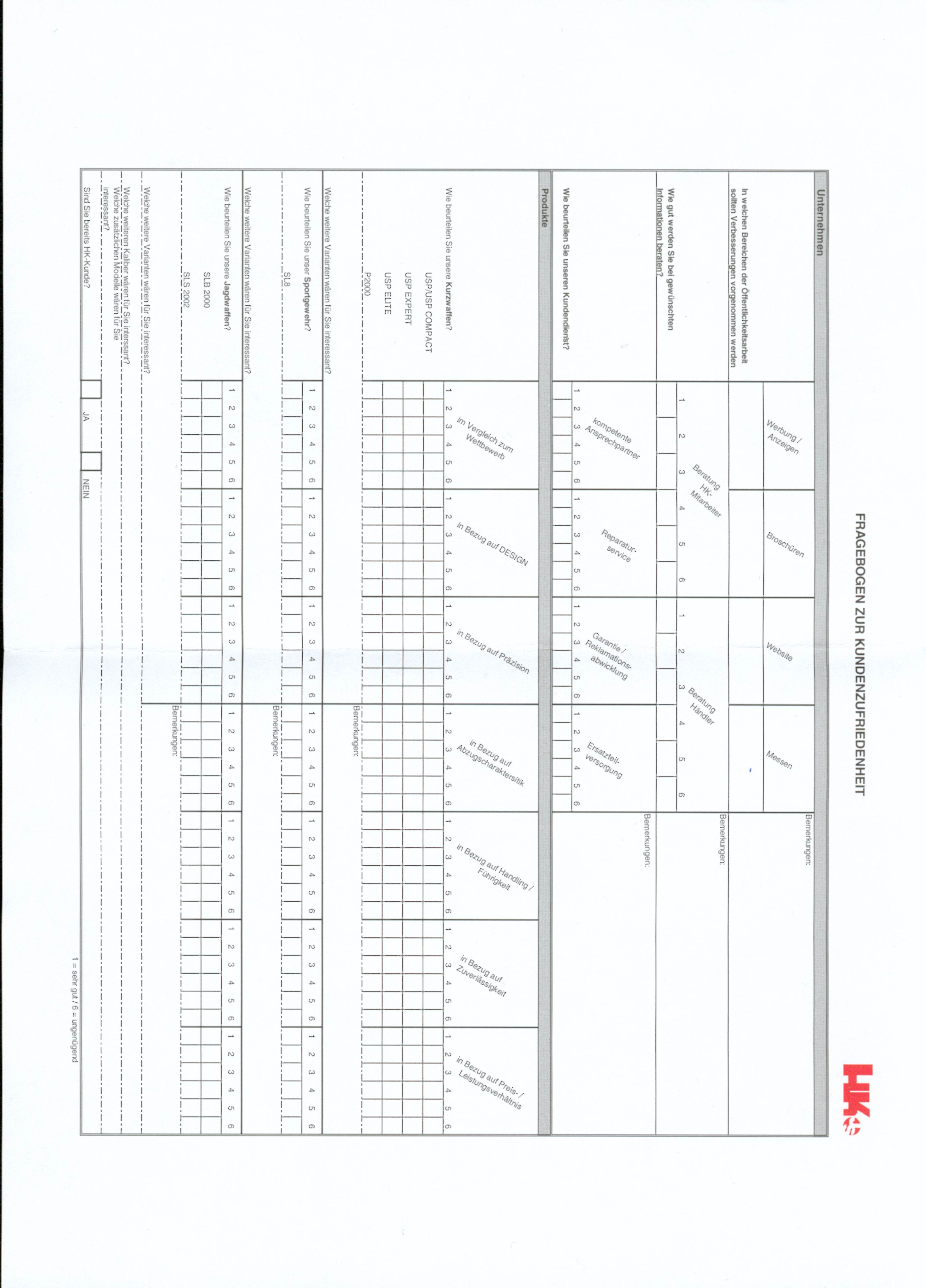Original Heckler und Koch Fragebogen zur Kundenzufriedenheit R�ckseite