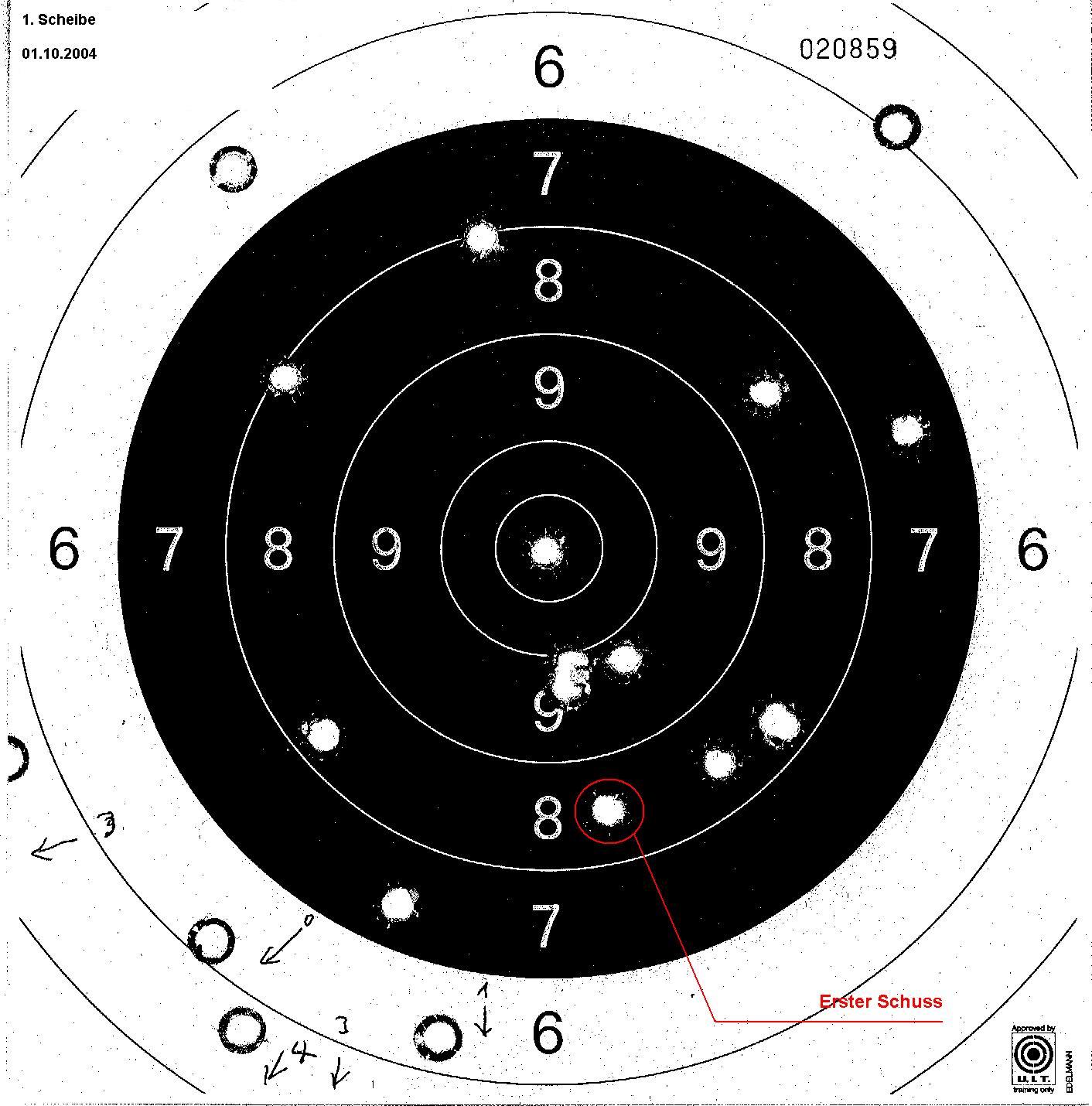 Das erste mal mit meiner Waffe auf der 25m Bahn... (Scheibe 1)