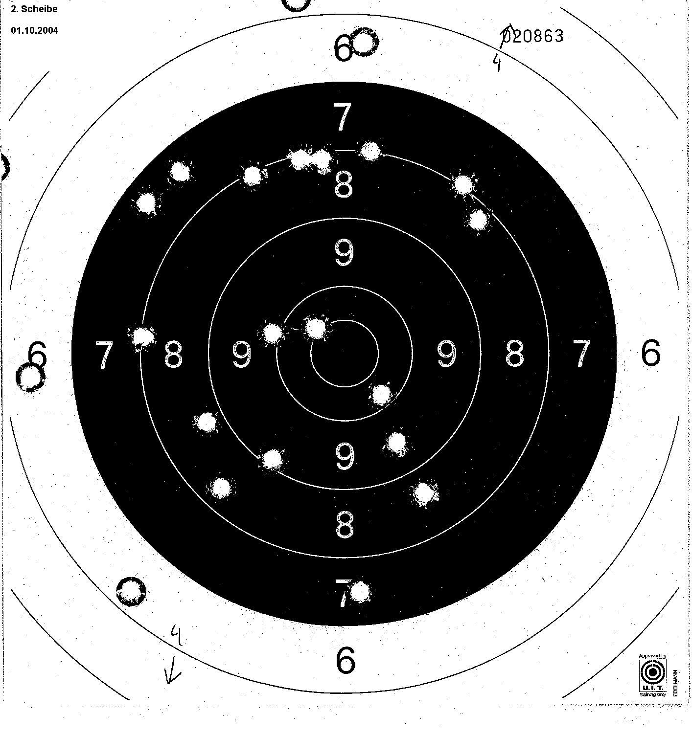 Das erste mal mit der NEUEN Waffe auf der 25m Bahn... (Scheibe 2)
